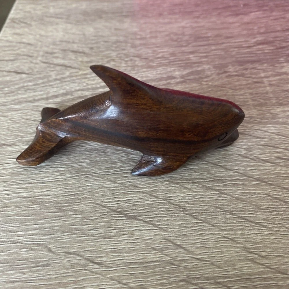 Wooden Hand Carved Dolphin Figurine 3.25